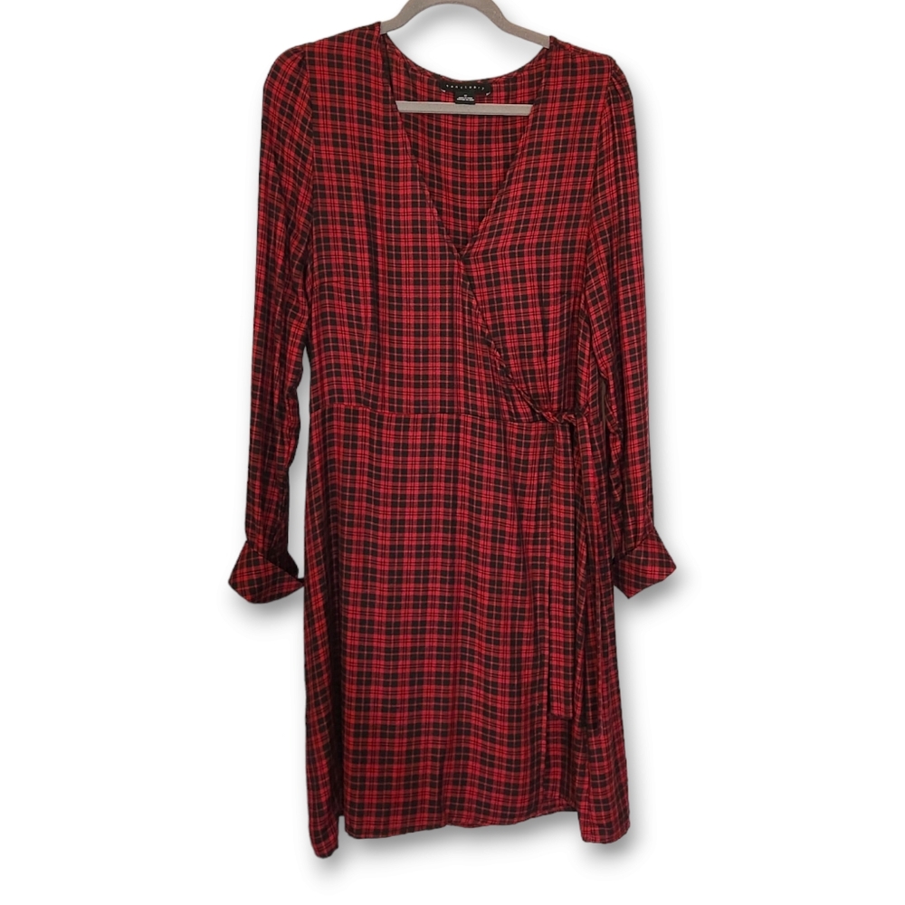 🍂 Sanctuary Red and Black Plaid Wrap Dress
